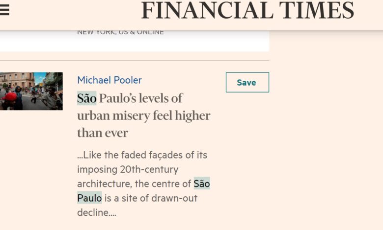 Centro de São Paulo é destaque negativo no Financial Times