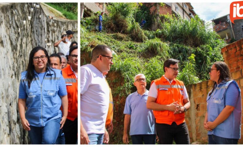 Vice-prefeita Ana Paula entrega contenção de encosta e dá ordem de serviço para geomantas em Pau da Lima