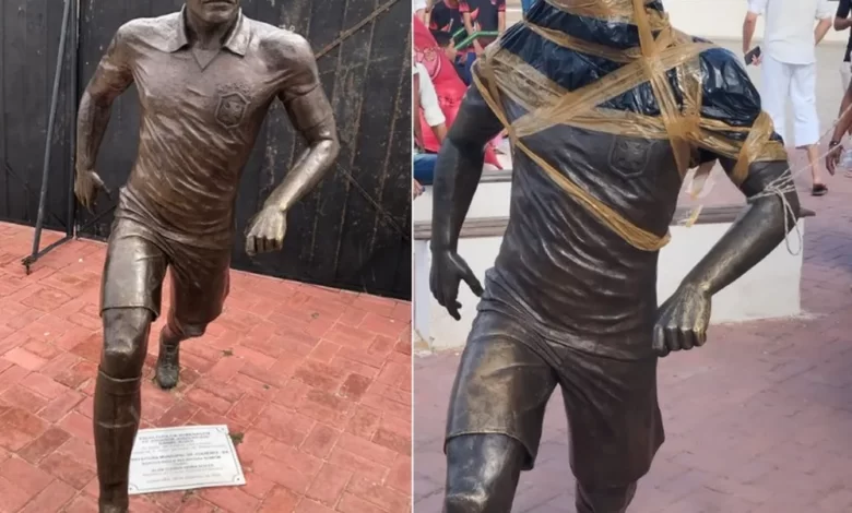 ESTÁTUA EM HOMENAGEM A DANIEL ALVES É VANDALIZADA NA EM JUAZEIRO